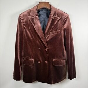 Chocolate Brown Double-Breasted Velvet Lined Blazer Large